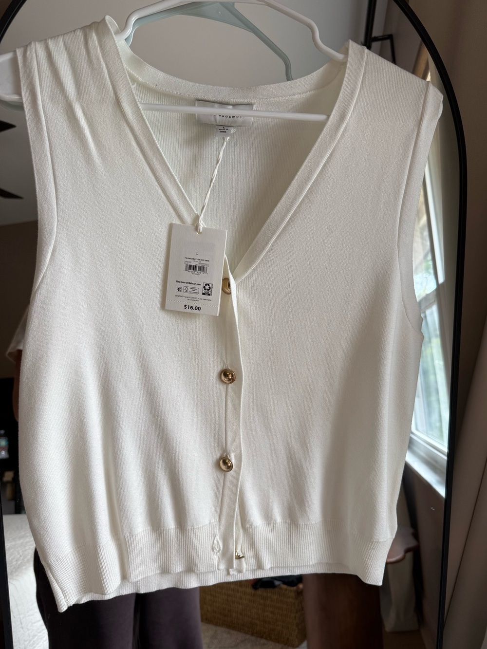 Free Assembly White V-Neck Button Sweater Vest L NWT
